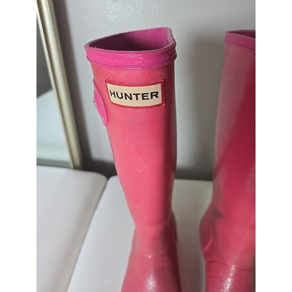 Hunter Pink Gloss Rain Tall Boot Limited Sparkle Edition Size 4 Womens Winter - Picture 4 of 16